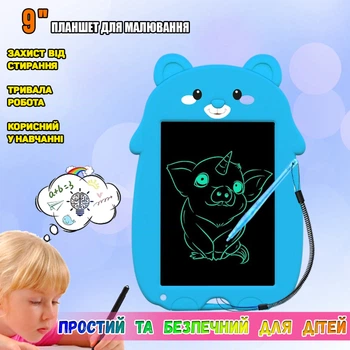 Детский графический планшет для рисования A-Toys Writing Tablet LCD DC 101 на батарейке, со стилусом Голубой
