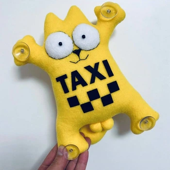 Мягкая игрушка в машину Кот Саймона "TAXI" , прикольные сувениры на присосках в авто CS23_222