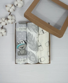 Набор пеленок для новорожденных: непромокаемые и фланелевые a.l.babybox Перышки Серый