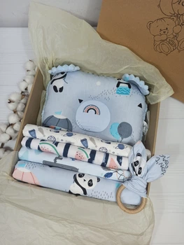 Набор пеленок для новорожденных a.l.babybox Панда на шариках Голубой