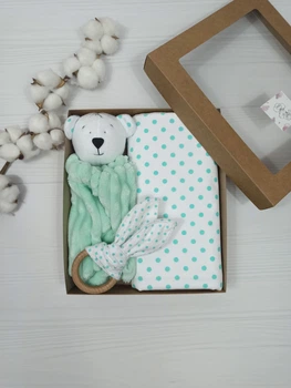 Набор для малыша: пеленка, комфортер, грызкнок a.l.babybox Горох Мятный