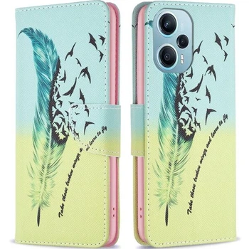 Чехол с рисунком Deexe Color Wallet для Xiaomi Poco F5 / Redmi Note 12 Turbo - Feather and Birds