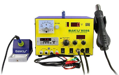 Паяльна станція BAKKU BK-909S цифрова індикація,паяльник + фен, з внутр. БЖ 0-15В 1А, FM радіо, MP-3 (320*298*240) 4,4 кг
