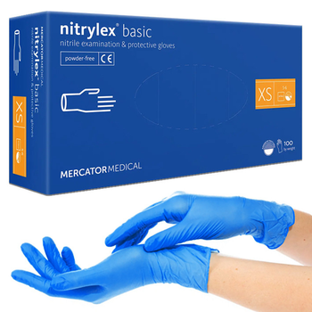 Нитриловые перчатки Nitrylex®, плотность 3.2 г. - PF PROTECT / basic - Синие (100 шт) XS (5-6)