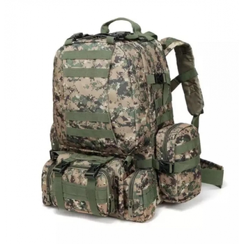 Рюкзак тактичний чоловічий з 3 підсумками Tactical Backpack B08 Піксель на 55 л військовий туристичний для полювання та риболовлі з кріпленням MOLLE