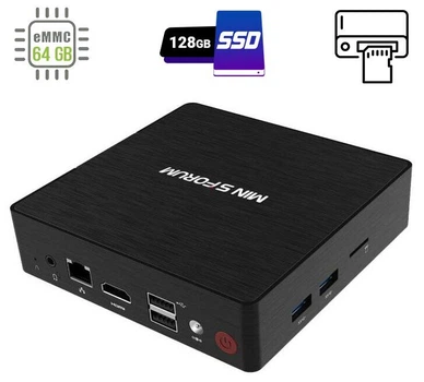 Неттоп Minisforum N36 USFF / Intel Celeron N3060 (2 ядра по 1.6-2.48 GHz) / 4GB DDR3 / 128GB SSD + 64GB eMMC / HD Graphics 400 / USB 3.0 / HDMI / Wi-Fi / Блок питания в комплекте б/у