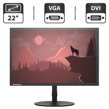 Монитор Б-класс Lenovo ThinkVision T2254A / 22" (1680x1050) TN / DVI, VGA + Кабели подключения б/у