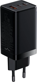 Сетевое зарядное устройств Baseus GaN3 Pro Fast Charger 2C+U 65W (Cable Type-C to Type-C 100W(20V/5A) 1m) Black (CCGP050101)