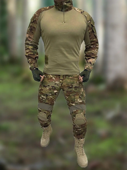 Тактический костюм ВСУ Multicam Штурмовая боевая форма рубашка с длинным рукавом и брюки с наколенниками Мультикам, размер S