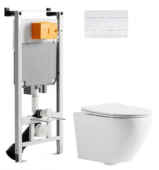 Инсталляция OLI 80 SanitarBlock с панелью смыва Slim белая + унитаз DEVIT Universal 3020162 с сиденьем Soft