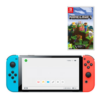 Набор Консоль Nintendo Switch OLED Model HEG-001 64GB Blue Red + Игра Minecraft Русская Озвучка