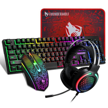 Игровой комплект проводной T-Wolf TF400 4 в 1 – клавиатура, мышка, наушники с микрофоном, коврик, с подсветкой
