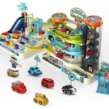 Детский развивающий игровой автотрек парковка 2в1 TUOSIQI TOYS для мальчика с машинками и подъемником Световые и звуковые эффекты