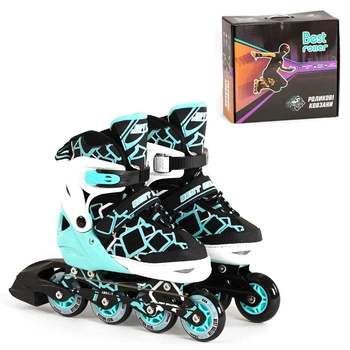 Детские раздвижные ролики Best Roller 4414-М, размер 32,5-36, колеса PU, Черно-бело-голубые