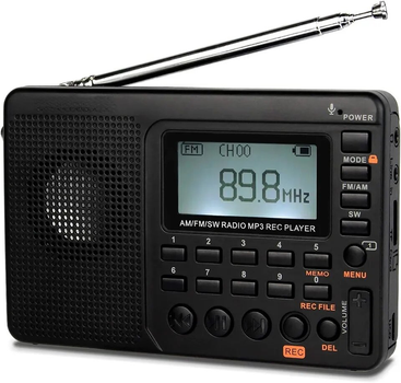 Портативный радиоприёмник с аккумулятором RETEKESS V115 FM AM SW цифровой LED дисплей MP3-плеер USB-рекордер
