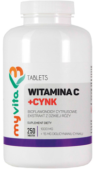 Харчова добавка Myvita Вітамін С+Цинк 250 таблеток для імунітету (5903021592330)