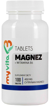 Myvita Magnez +B6 Cytrynian Magnezu 450mg 100 tabletek (5905279123915)