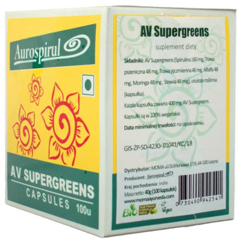 Suplement diety Aurospirul AV Supergreens 100 kapsułek (730490942541)