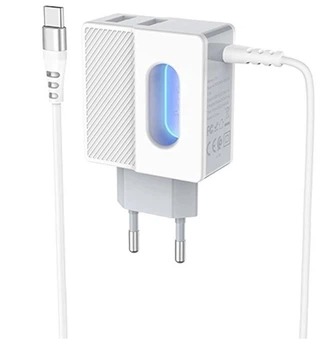 Адаптер сетевой Hoco Type-C cable C75 |2USB, 2.4A| белый