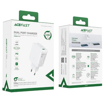 Адаптер мережевий ACEFAST A5 |1USB/1Type-C, 32W/2.4A, PD/QC| White