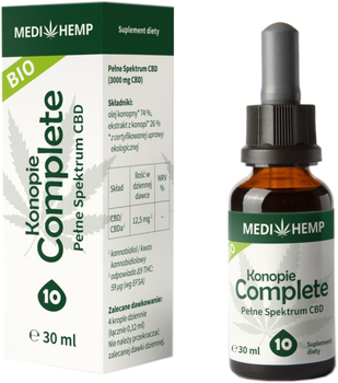 Харчова добавка Medihemp Bio Конопляна олія Complete Co2 10% 30 мл (9120069382990)