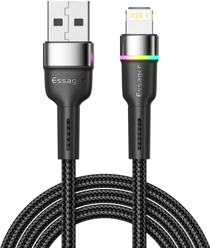 Кабель Essager Colorful LED USB-A to Lightning 2.4A USB Cable Fast Charging 2 м Black (EXCL-XCDA01)