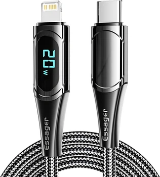 Кабель Essager LED Digital Display USB Type C x Lightnining PD 20 Вт 2 м Чорний (EXCTL-YDA01)