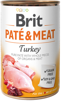 Вологий корм Brit паштет та м'ясо з індичкою для собак 400г (8595602557479)