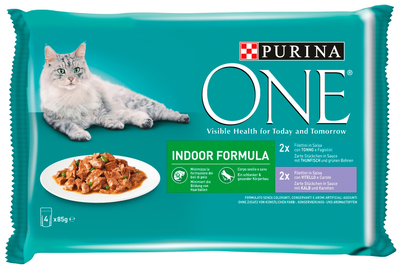 Mokra karma dla kotów niewychodzących PURINA One z tuńczykiem i cielęciną - saszetki 4x85g (7613030063032)