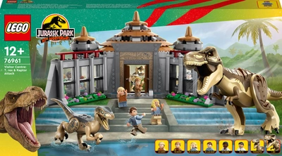 Zestaw klocków LEGO Centrum dla odwiedzających: atak tyranozaura i raptora 693 elementy (76961)
