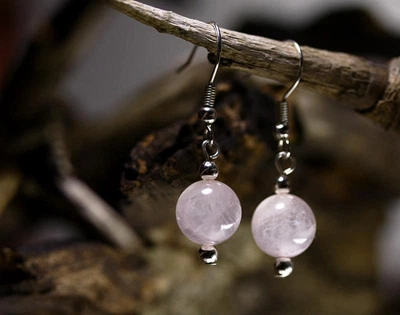 Сережки з рожевим кварцом 10 мм [SKU-775]
