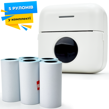 Мобильный термопринтер JETIX Mini Printer + 5 рулонов глянцевой термобумаги в комплекте