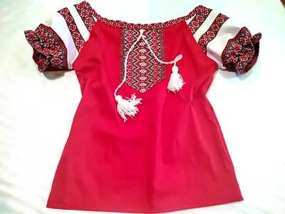 Вишиванка короткий рукав р.104-110 червона (Vh008)