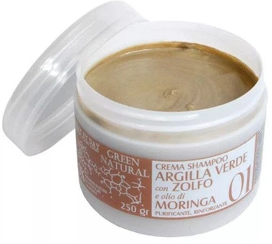 Крем шампунь Alan Jey Green Natural Crema Shampoo с зеленой глиной, био серой и маслом моринги 250 мл