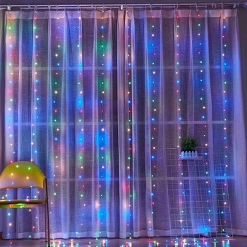 Яркая гирлянда водопад Xmas на окно 3х3 м 400 Led Мульти