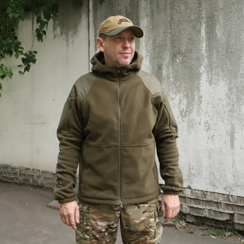 Флісова тактична куртка з капюшоном Шерман олива розмір 60 (926)