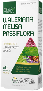 Харчова добавка Medica Herbs Валеріана Меліса Пасифлора 60 капсул (5903968202408)