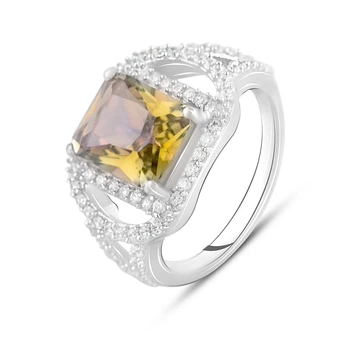 Серебряное кольцо с натуральным цитрином nano 3.577ct, топазом белым, вес изделия 4,3 гр (2122913)