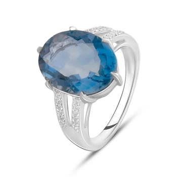 Срібна каблучка з натуральним флюоритом 10.18ct, топазом білим, вага виробу 5,97 гр (2121626)