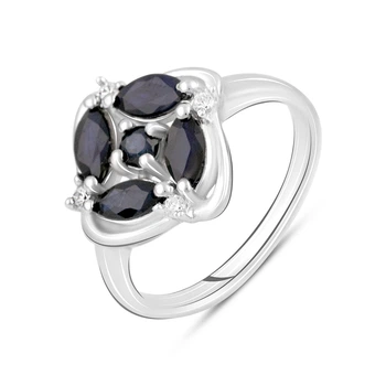 Серебряное кольцо с натуральным сапфиром 1.31ct, фианитами, вес изделия 3,5 гр (2120049)
