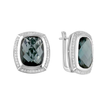 Серебряные серьги с топазом Лондон Блю 16.375ct, фианитами (2103400)