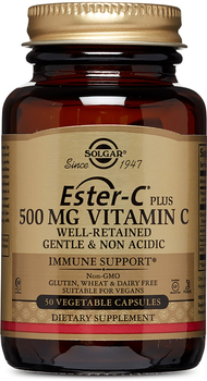 Вітамін Solgar С 500 мг, Ester-C Ascorbate Complex, 50 вегетаріанських капсул (33984010383)