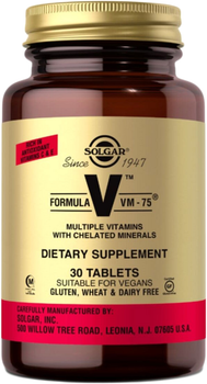 Multiwitamina Solgar Formula, Formuła VM-75, 30 tabletek (0033984011809)