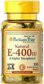 Добавка харчова Puritans Pride Вітамін Е 400 100 капсул Молодість (74312105401)