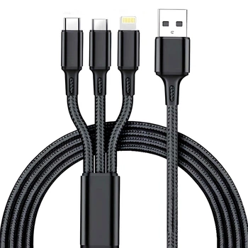 Кабель зарядки 3в1 USB to Lightning+MicroUSB+Type-C 1М Black