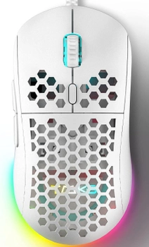 Игровая эргономичная мышь Dierya, RGB, 12800 DPI и 6 программируемых кнопок Ultra Light-75г. Цвет - Белый