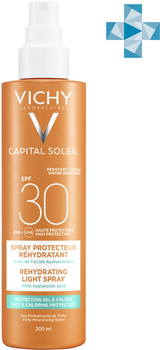 Spray do opalania Vichy Capital Soleil Beach Protect Anti-Dehydration SPF 30+ z kwasem hialuronowym, przeciw odwodnieniu skóry + ochrona przed solą i chlorem 200 ml (3337875648554)