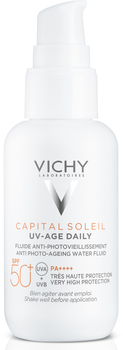 Lekki fluid do opalania Vichy Capital Soleil UV-Age Daily przeciw oznakom fotostarzenia skóry twarzy SPF 50+ 40 ml (3337875762298)