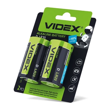 Батарейка щелочная (Бочонок) Videx LR20/D 2шт BLISTER CARD