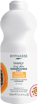 Шампунь Byphasse Family Fresh Delice 2в1 з папайєю, маракуєю і манго для всіх типів волосся 750 мл (8436097095421)